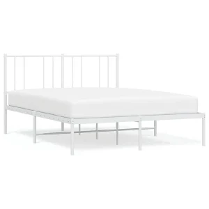 Bedframe met hoofdbord metaal wit 150×200 cm Bedframe met hoofdbord metaal wit 150×200 cm