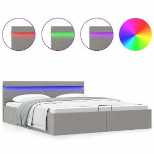 Bedframe met opbergruimte en LED stof lichtgrijs 160×200 cm Bedframe met opbergruimte en LED stof lichtgrijs 160×200 cm
