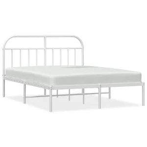Bedframe met hoofdbord metaal wit 150×200 cm Bedframe met hoofdbord metaal wit 150×200 cm