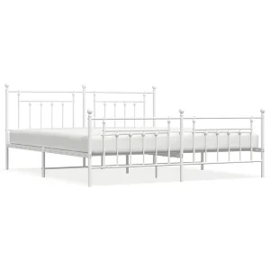Bedframe met hoofd- en voeteneinde metaal wit 193×203 cm Bedframe met hoofd- en voeteneinde metaal wit 193×203 cm