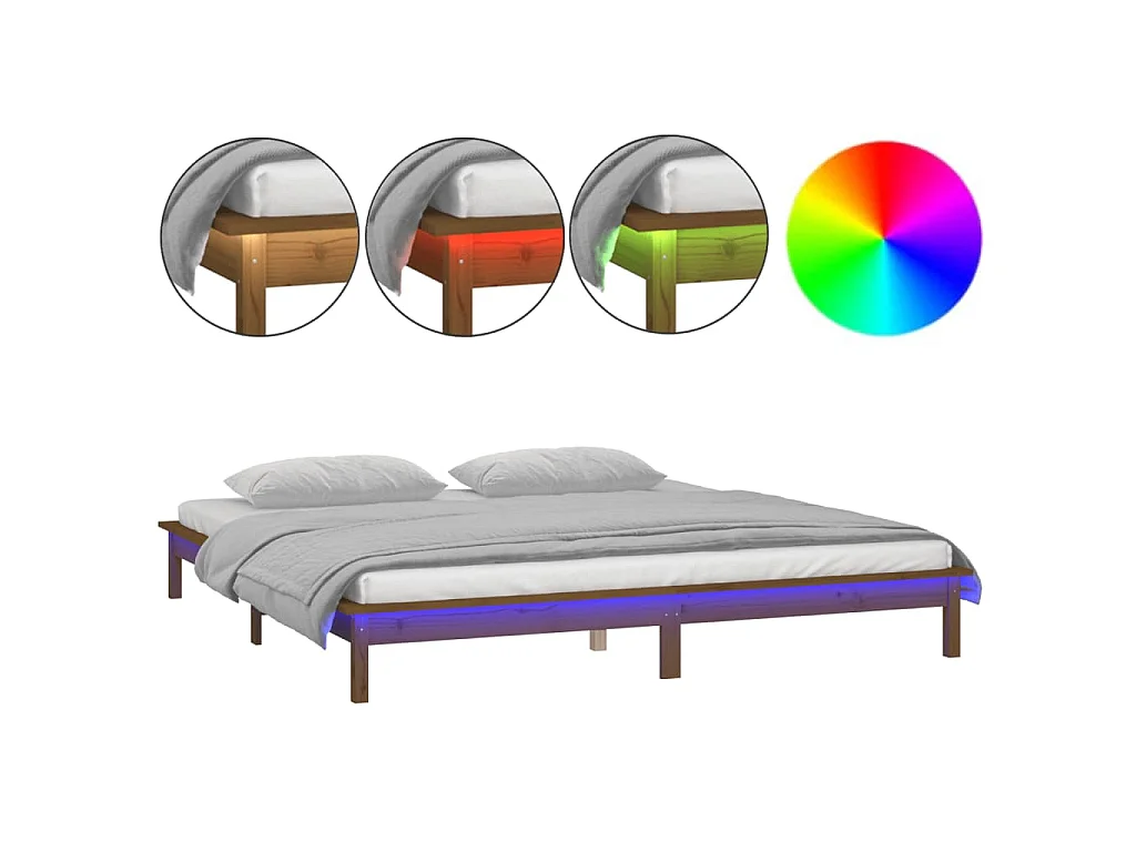 Bedframe LED massief hout honingbruin 140x190 cm