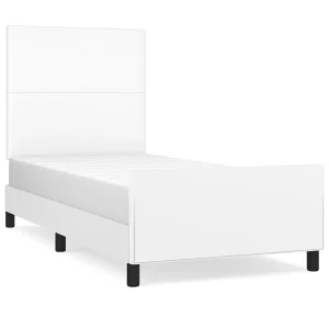 Bedframe met hoofdbord kunstleer wit 90×190 cm Bedframe met hoofdbord kunstleer wit 90×190 cm