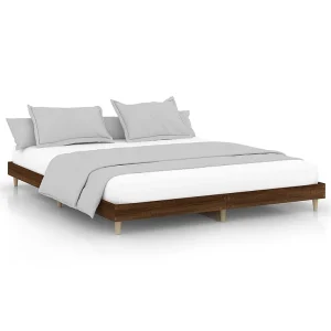 Bedframe bewerkt hout bruin eikenkleur 200×200 cm Bedframe bewerkt hout bruin eikenkleur 200×200 cm