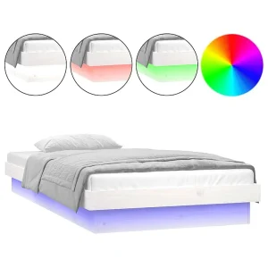 Bedframe LED massief hout wit 75×190 cm Bedframe LED massief hout wit 75×190 cm