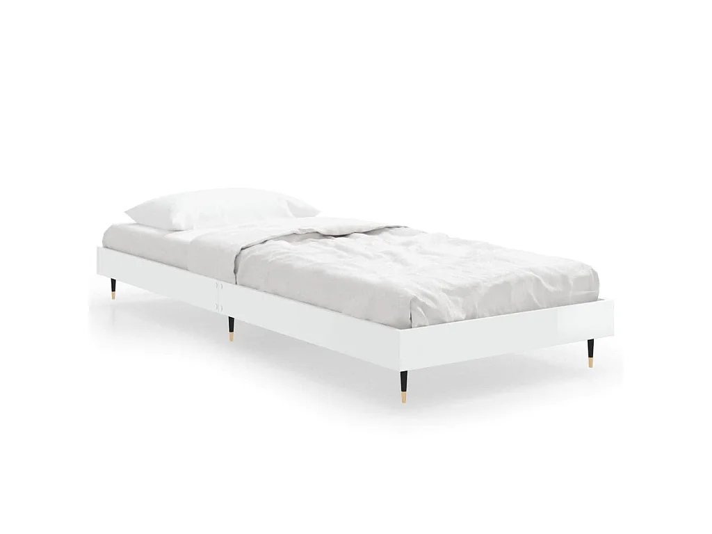 Bedframe bewerkt hout hoogglans wit 75x190 cm