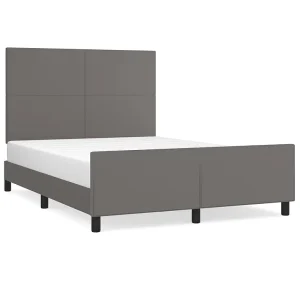 Bedframe met hoofdbord kunstleer grijs 140×200 cm