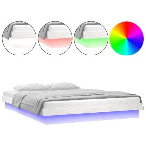 Bedframe LED massief hout wit 120×190 cm Bedframe LED massief hout wit 120×190 cm