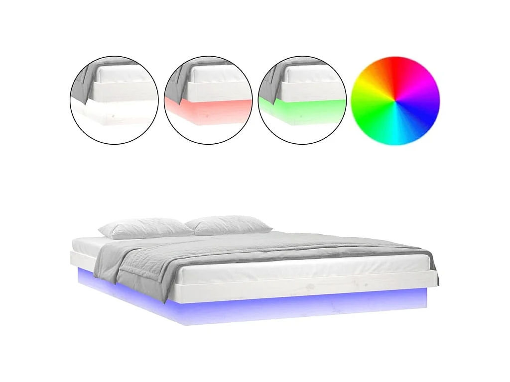 Bedframe LED massief hout wit 120x190 cm