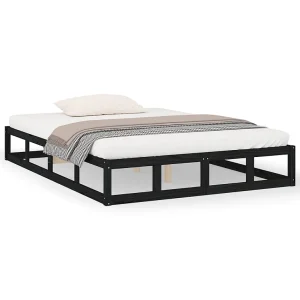 Bedframe massief hout zwart 180×200 cm Bedframe massief hout zwart 180×200 cm