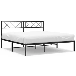 Bedframe met hoofdbord metaal zwart 160×200 cm Bedframe met hoofdbord metaal zwart 160×200 cm