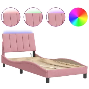 Bedframe met LED zonder matras "Hanko" fluweel roze 80×200 cm Bedframe met LED zonder matras "Hanko" fluweel roze 80×200 cm