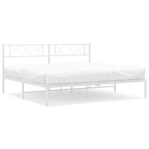 Bedframe met hoofdbord metaal wit 193×203 cm Bedframe met hoofdbord metaal wit 193×203 cm