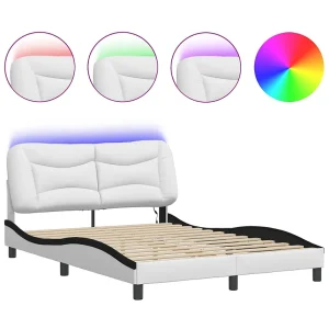 Bedframe met LED-verlichting kunstleer wit en zwart 120×200 cm Bedframe met LED-verlichting kunstleer wit en zwart 120×200 cm