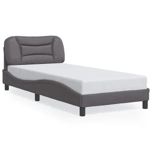 Bedframe met hoofdbord kunstleer grijs 80×200 cm