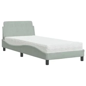 Bed met matras fluweel lichtgrijs 80×200 cm Bed met matras fluweel lichtgrijs 80×200 cm