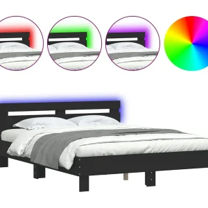 Bedframe met hoofdeinde en LED zwart 140×190 cm Bedframe met hoofdeinde en LED zwart 140×190 cm