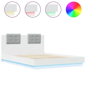 Bedframe met hoofdeinde en LED-verlichting wit 120×200 cm Bedframe met hoofdeinde en LED-verlichting wit 120×200 cm