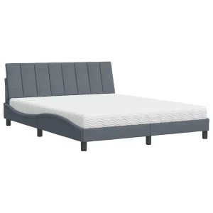 Bed met matras "Hanko" fluweel donkergrijs 160×200 cm