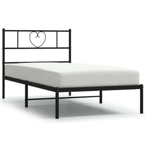 Bedframe met hoofdbord metaal zwart 75×190 cm Bedframe met hoofdbord metaal zwart 75×190 cm
