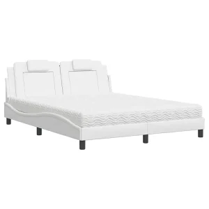 Bed met matras kunstleer wit 160×200 cm