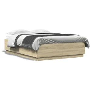 Bedframe bewerkt hout sonoma eikenkleurig 140×200 cm Bedframe bewerkt hout sonoma eikenkleurig 140×200 cm