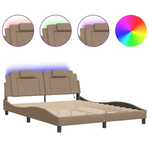 Bedframe "Viana" met LED zonder matras kunstleer cappuccino 160×200 cm Bedframe "Viana" met LED zonder matras kunstleer cappuccino 160×200 cm