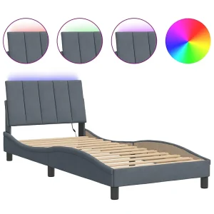 Bedframe met LED zonder matras "Hanko" fluweel donkergrijs 80×200 cm Bedframe met LED zonder matras "Hanko" fluweel donkergrijs 80×200 cm