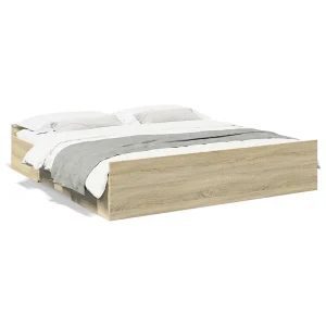 Bedframe met lades bewerkt hout sonoma eikenkleurig 200×200 cm