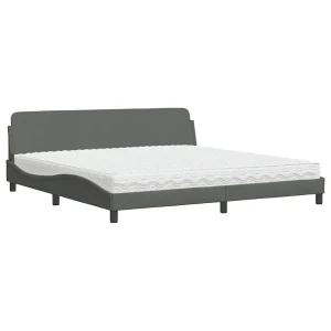 Bed met matras stof donkergrijs 200×200 cm Bed met matras stof donkergrijs 200×200 cm
