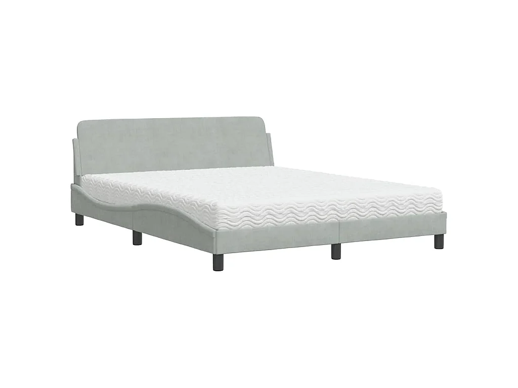 Bed met matras fluweel lichtgrijs 160x200 cm