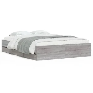 Bedframe met lades bewerkt hout grijs sonoma eiken 140×200 cm Bedframe met lades bewerkt hout grijs sonoma eiken 140×200 cm