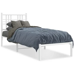 Bedframe met hoofdbord zonder matras metaal wit 75×190 cm Bedframe met hoofdbord zonder matras metaal wit 75×190 cm
