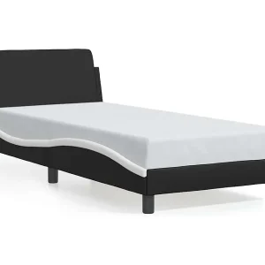 Bedframe met hoofdbord kunstleer zwart en wit 90×200 cm