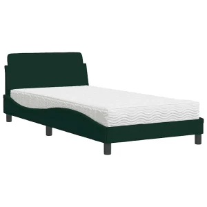 Bed met matras fluweel donkergroen 100×200 cm Bed met matras fluweel donkergroen 100×200 cm