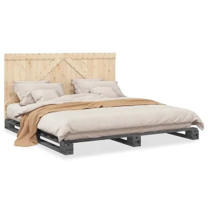 Bedframe met hoofdbord massief grenenhout grijs 200×200 cm Bedframe met hoofdbord massief grenenhout grijs 200×200 cm