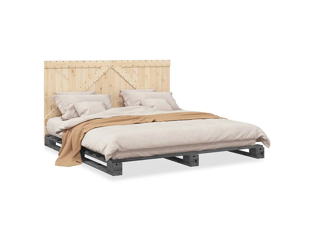 Bedframe met hoofdbord massief grenenhout grijs 200x200 cm