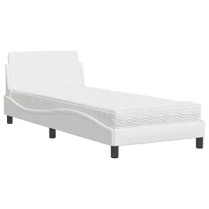 Bed met matras kunstleer wit 80×200 cm