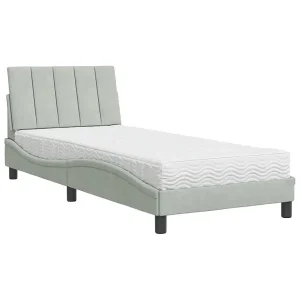 Bed met matras "Hanko" fluweel lichtgrijs 80×200 cm