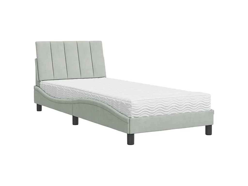 Bed met matras "Hanko" fluweel lichtgrijs 80x200 cm