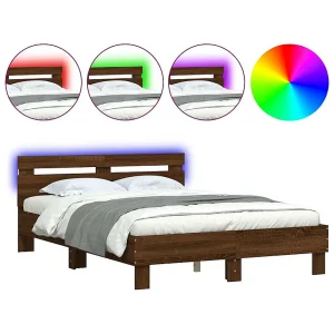 Bedframe met hoofdeinde en LED bruin eikenkleur 120×190 cm Bedframe met hoofdeinde en LED bruin eikenkleur 120×190 cm