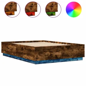 Bedframe met LED-verlichting gerookt eikenkleurig 150×200 cm Bedframe met LED-verlichting gerookt eikenkleurig 150×200 cm