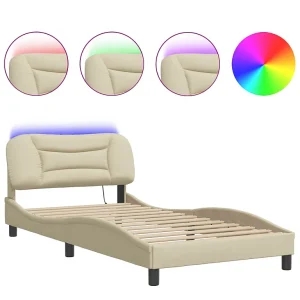 Bedframe met LED-verlichting stof crèmekleurig 100×200 cm Bedframe met LED-verlichting stof crèmekleurig 100×200 cm