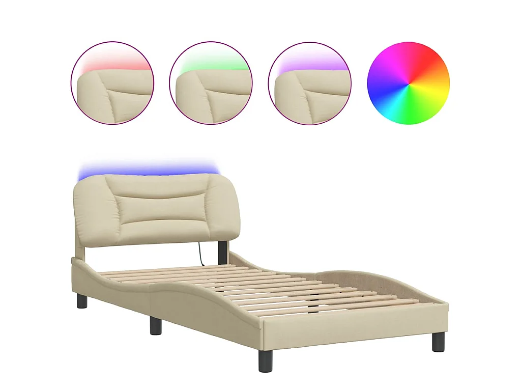 Bedframe met LED-verlichting stof crèmekleurig 100x200 cm