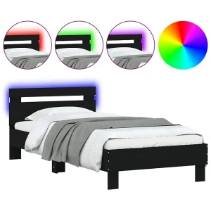 Bedframe met hoofdbord en LED-verlichting zwart 90×200 cm
