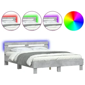 Bedframe met hoofdeinde en LED betongrijs 140×200 cm