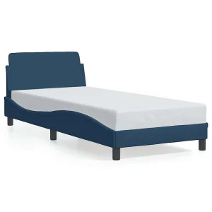 Bedframe met hoofdeinde zonder matras 90×190 cm stof blauw Bedframe met hoofdeinde zonder matras 90×190 cm stof blauw