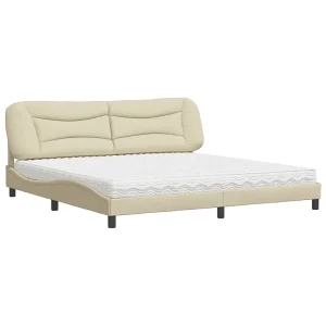 Bed met matras "Hvar" stof crèmekleurig 200×200 cm Bed met matras "Hvar" stof crèmekleurig 200×200 cm