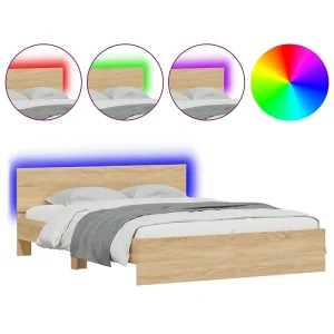 Bedframe met hoofdeinde en LED sonoma eikenkleurig 150×200 cm