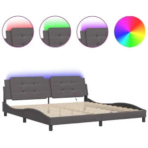 Bedframe met LED-verlichting kunstleer grijs 200×200 cm Bedframe met LED-verlichting kunstleer grijs 200×200 cm