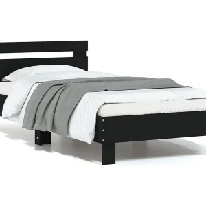 Bedframe met hoofdeinde bewerkt hout zwart 90×200 cm Bedframe met hoofdeinde bewerkt hout zwart 90×200 cm